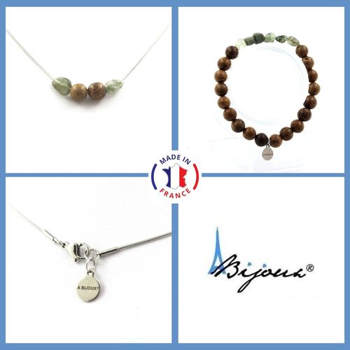 Parure Bracelet Collier Perles Quartz Rutile Vert Du Brésil + Perles Taille Personnalisable.