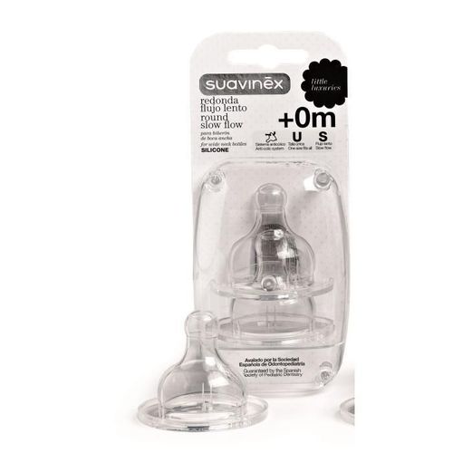 Suavinex 2 Tetines Bout Rond Silicone - Debit Lent 0+