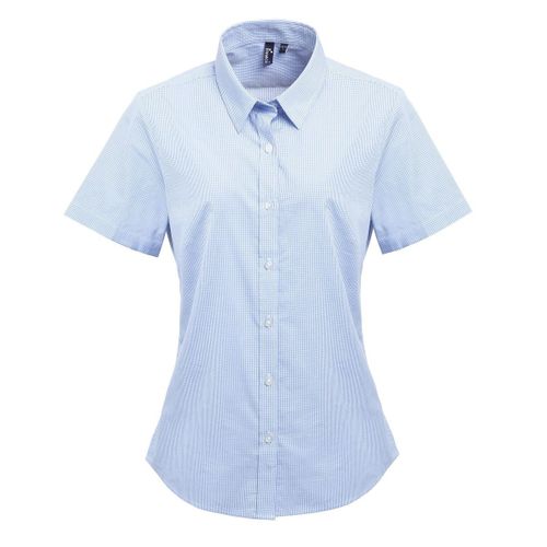 Chemise ? Carreaux Manches Courtes - Femme - Pr321 - Bleu Clair