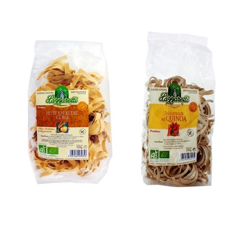 Lot 2x250g - Pâtes Bio : Ruban Petit Épeautre Et Blé + Tagliatelle Quinoa - Lazzaretti