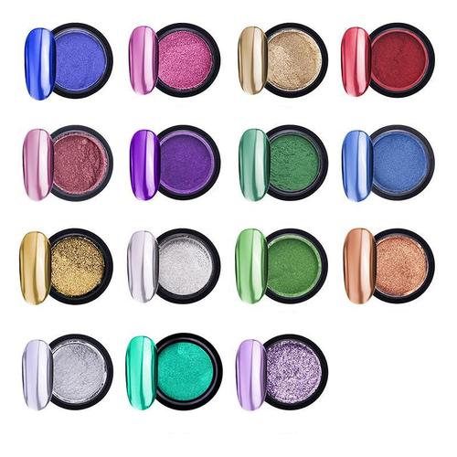 15 Boîtes De Poudre À Ongles Chromée Effet Miroir En Métal Pigment Holographique Aurore Caméléon 1g/Can Vernis À Ongles Gel Sirène Licorne Dip Poudre