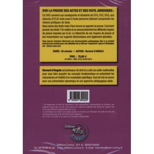 La Preuve Des Actes Et Des Faits Juridiques - Dvd-Rom