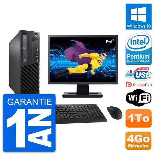 PC Lenovo M73 SFF Ecran 19" Intel G3220 RAM 4Go Disque Dur 1To Windows 10 Wifi
