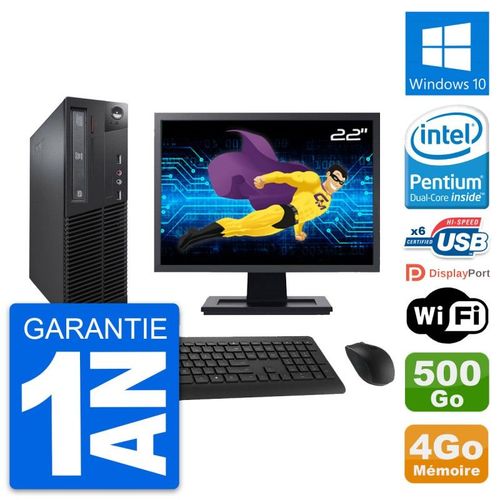 PC Lenovo M73 SFF Ecran 22" Intel G3220 RAM 4Go Disque 500Go Windows 10 Wifi