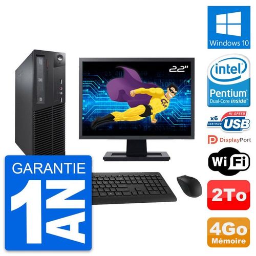PC Lenovo M73 SFF Ecran 22" Intel G3220 RAM 4Go Disque Dur 2To Windows 10 Wifi
