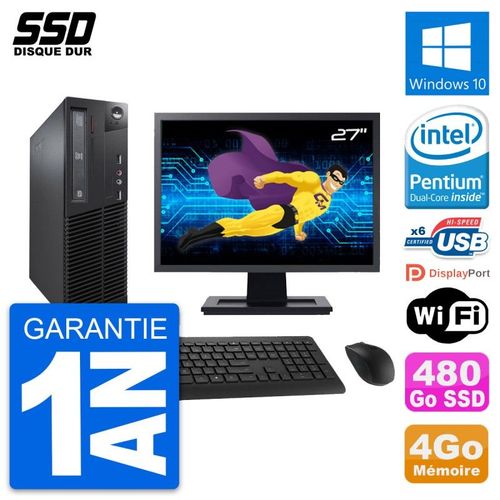 PC Lenovo M73 SFF Ecran 27" Intel G3220 RAM 4Go SSD 480Go Windows 10 Wifi