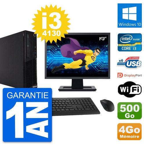 PC Lenovo M73 SFF Ecran 19" Intel i3-4130 RAM 4Go Disque 500Go Windows 10 Wifi