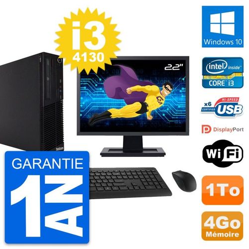 PC Lenovo M73 SFF Ecran 22" Intel i3-4130 RAM 4Go Disque Dur 1To Windows 10 Wifi