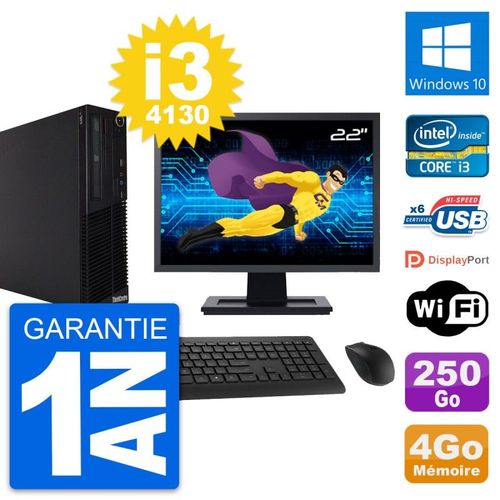 PC Lenovo M73 SFF Ecran 22" Intel i3-4130 RAM 4Go Disque 250Go Windows 10 Wifi