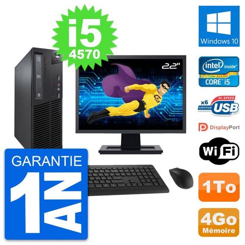 PC Lenovo M73 SFF Ecran 22" Intel i5-4570 RAM 4Go Disque Dur 1To Windows 10 Wifi