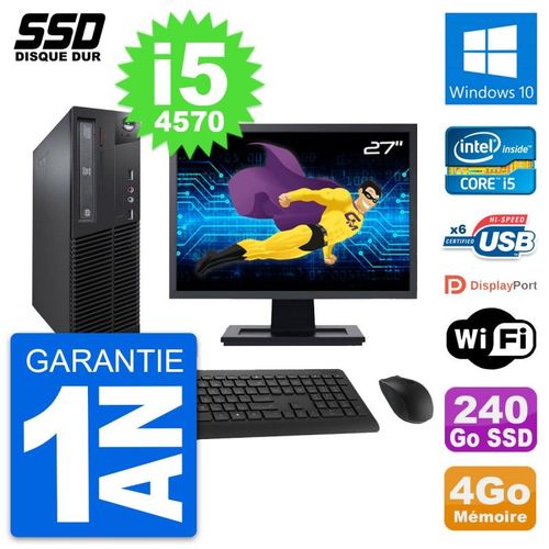 PC Lenovo M73 SFF Ecran 27" Intel i5-4570 RAM 4Go SSD 240Go Windows 10 Wifi