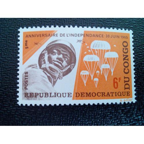 Timbre République Démocratique Du Congo (Kinshasa) Yt 595 Anniversaire De L'indépendance Parachutistes 1965 ( 05204 )