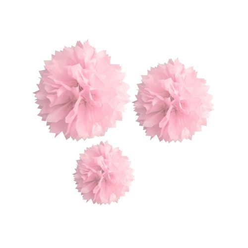 3 Pompons En Papier Rose 20, 30 Et 40 Cm