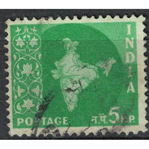Inde 1957 Oblitéré Used Map Of India Carte Mappe De L'inde 5 Naye Paisa Vert Su