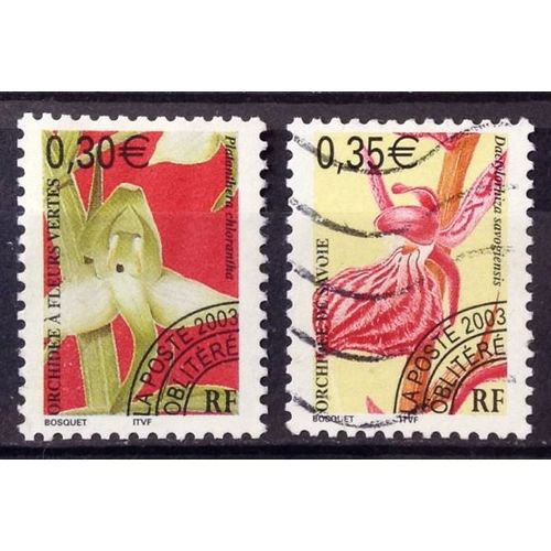 Préoblitérés Orchidées - Orchidée À Fleurs Vertes 0,30 (N° 246) + Orchidée De Savoie 0,35 (N° 247) Obl - France Année 2003 - N27624