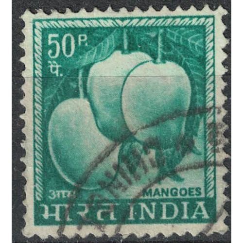 Inde 1967 Oblitéré Used Fruits Mangoes Mangues Vert Bleuâtre Foncé Su