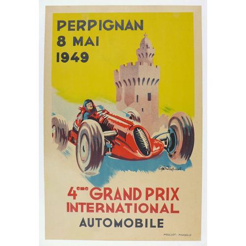 Affiche 4 Ème Grand Prix International Automobile Perpignan 1949