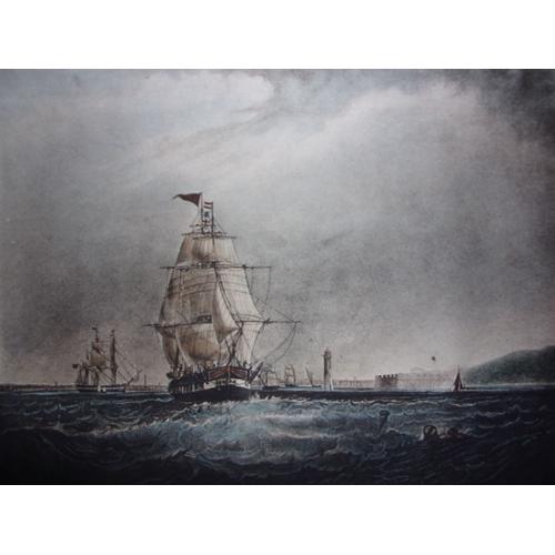 Aquatinte "Outward Bound Off The Rock Fort And Light House Liverpool " D' Après Walters Samuel Et Gravé Par Henry A. Papprill