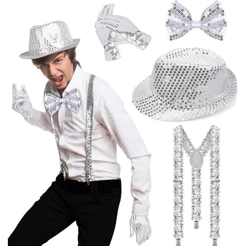 Accessoire Paillette Homme, 4 Pièces Tenue À Paillettes Pour Homme Noeud Papillon Paillette Bretelle, Gants, Chapeau Pour Homme Femme Carnaval Disco Fête À Thème Ou Jga Accessoires De Costume