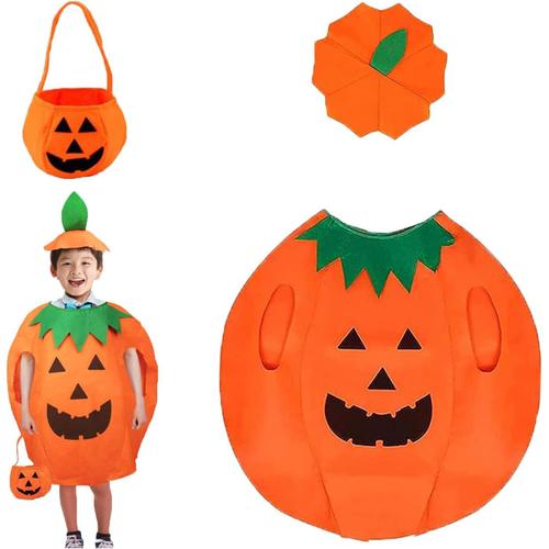 Costume de citrouille pour enfant, Costume de citrouille d'Halloween, Costume de Citrouille avec Chapeau et Sacs à Bonbons, Orange citrouille Costum,pour Halloween ou Cosplay