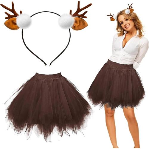 Costume De Cosplay De Cerf, Déguisement Renne Serre-Tête De Bois De Cerf, Tutu Jupe Ballet Élastique+Bois Cerf, Deguisement Animaux Cosplay Pour Halloween Noël Carnaval Spectacle