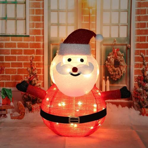 Décorations de Noël pop-up en forme de bonhomme de neige illuminé de 0,6 m, 40 LED, blanc froid, support en métal pliable, facile à assembler, réutilisable pour les vacances (Père Noël)