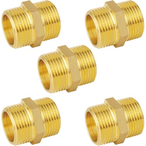 Lot de 5 doubles 3/4"" (Ø 25,7 mm) en laiton, filetage extérieur, double mamelon hexagonal 3/4"" AG/AG, raccord 2 raccords filetés AG, double mamelon en laiton adapté à l'eau potable