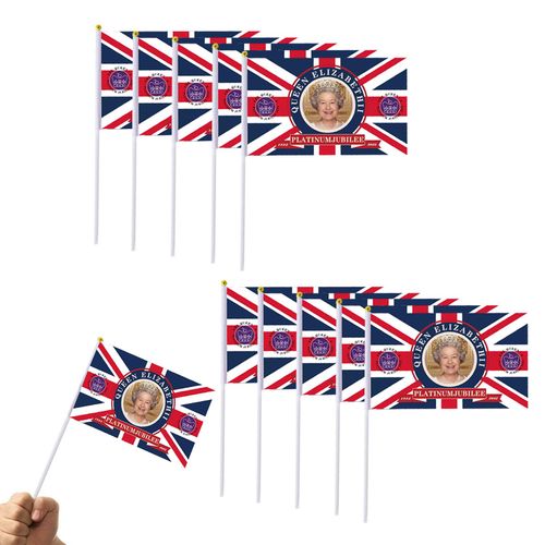 Drapeaux agitant la main de la reine Elizabeth II, 70e ouvrier, Angleterre, sensation nationale, platines, jubilé, bannière, affiche, Royaume-Uni, sensation volante, 10 pièces