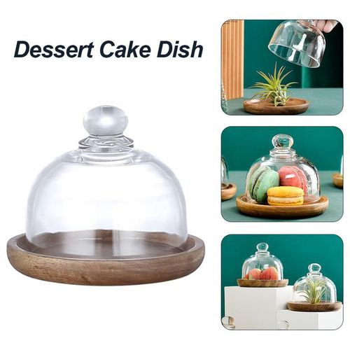 Présentoir À Gâteau En Verre Avec Base En Bois, Mini Support À Gâteau Breton, Couvercle De Cloche En Verre Transparent Pour Dessert, Bonbons Au Fromage, Everche