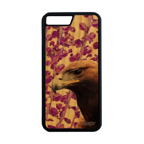 Coque Bois Iphone 8+ Plus Silicone Aigle Mobile Antichoc Rapace Royal Telephone Nature Motif Design Animaux Animal Oiseau Rose