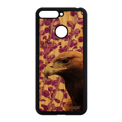 Coque En Bois Silicone Aigle De Protection Pour Honor 7a Smartphone Animal Animaux Rapace Oiseau Nature Design Telephone Rose Royal