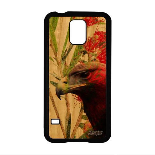 Coque Samsung Galaxy S5 En Bois Silicone Aigle Peinture Portable Housse Nature Oiseau Vert Animal Fleurs Rapace Royal Bumper Animaux