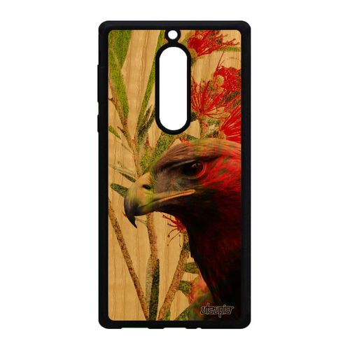 Coque Nokia 5 Bois Silicone Aigle Peinture Vert Nature Telephone Design Oiseau Royal Animaux Fleurs Animal Rapace Antichoc Portable