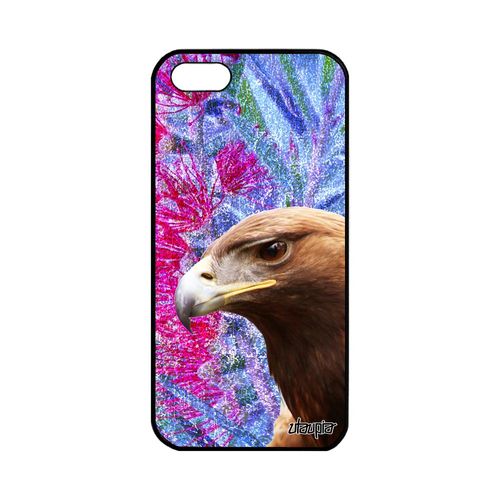 Coque Pour Apple Iphone 5 5s Se Silicone Aigle Fleurs Case Animal Personnalisé Tpu Dessin Noir Nature Bleu Rapace Design 64 Go Royal