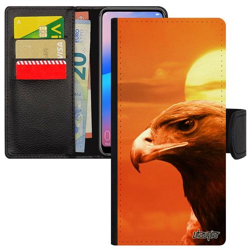 Coque Samsung Galaxy A70 Cuir Rabat Portefeuille Aigle Orange Ciel Animal Etui Personnalisé Telephone Rapace Portable Royal Animaux