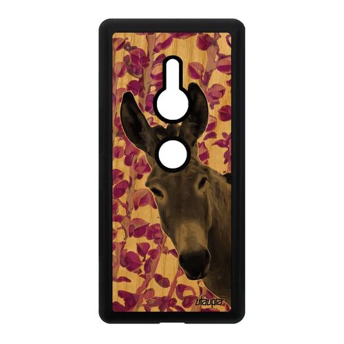 Coque Ane Sony Xperia Xz2 Bois Silicone Mobile Antichoc Animal Animaux Anesse Motif Bourrique Rose Design Nature Plante Case Frêne