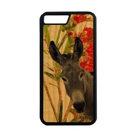 Coque Ane Iphone 7+ Plus Bois Silicone Animaux Anesse Cover Etui Design Peinture Vert Bourrique Mule De Protection Animal Tetu