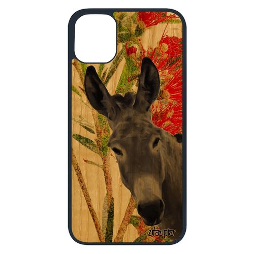 Coque En Bois Iphone 11 Pro Silicone Ane Animal Mule Tetu Fleurs Etui Nature Rigide Telephone Peinture Portable Vert Animaux