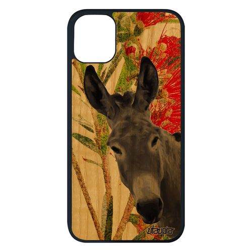 Coque Ane Iphone 11 Pro Max Bois Silicone Anesse Peinture Tetu Telephone Nature Animal 4g Vert Fleurs Bourrique Mule Antichoc