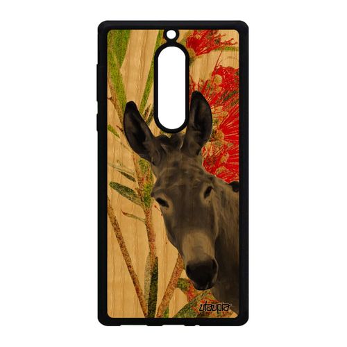 Coque Pour Nokia 5 Bois Silicone Ane Housse Design Peinture Fleurs Dessin Anesse Etui Vert Animaux Nature Bourrique Animal Tetu Mule