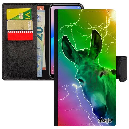 Coque Pour Samsung Galaxy A8 2018 Cuir Rabat Portefeuille Silicone Ane Etui Arc En Ciel Animaux Eclair Tetu Design Multicolore Vert