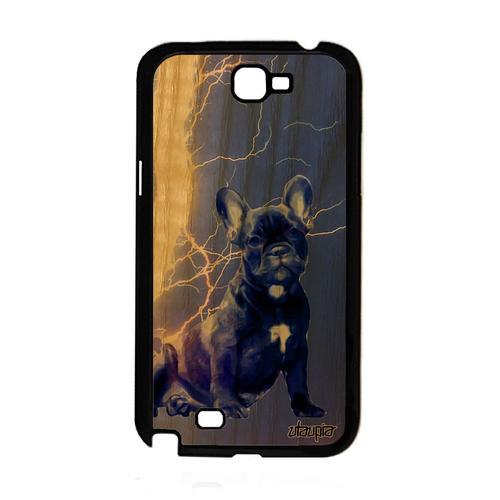 Coque Silicone Galaxy Note 2 Bois Chien Foudre Unique Bulldog Bleu Noir Mignon Design Mobile Chiot Animaux Antichoc Animal Samsung