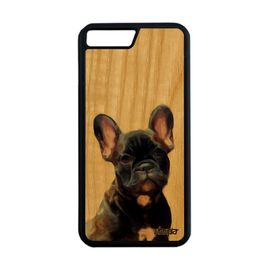 Coque Silicone Pour Iphone 8+ Plus En Bois Chien 256 Go Bulldog Francais Animal Mignon 4g Design Animaux Marron Nature Bumper