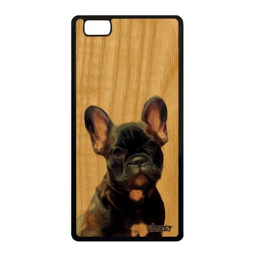 Coque Pour Huawei P8 Lite 2015 Bois Silicone Chien Design Marron Animal Housse Animaux Mignon Bulldog Francais Rigide Portable Gel