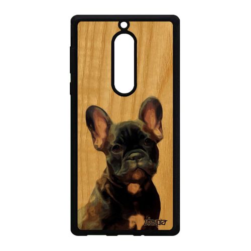 Coque En Bois Nokia 5 Et Silicone Chien Mignon Animal Nature Mobile Chiot Marron Housse De Protection Cover Animaux Bulldog Francais