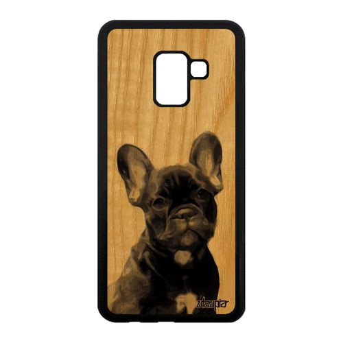 Coque En Bois Naturel Pour Samsung Galaxy A8 2018 Silicone Chien Jolie Mignon Personnalisé Telephone Bulldog Antichoc Chiot Gris De