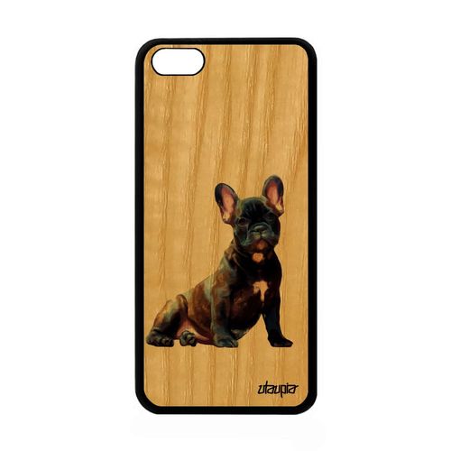 Coque Iphone 5c Bois Naturel Silicone Chien Nature Bulldog Francais Solide Animaux Design 4g Peinture Etui Telephone Animal De Apple