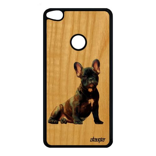 Coque Honor 8 Lite Bois Silicone Chien Animaux Mobile Noir Bulldog Francais Chiot Blanc Animal Peinture Design Made In France Huawei