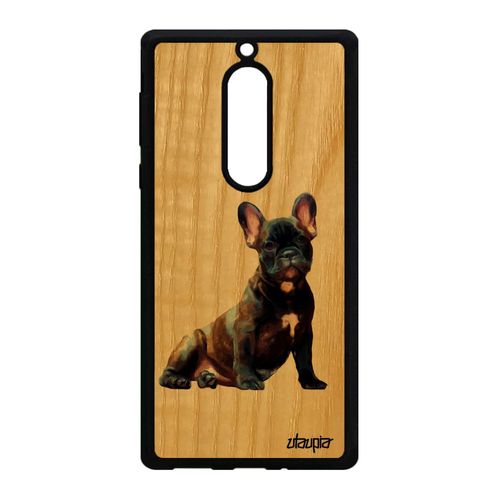 Coque Pour Nokia 5 Bois Silicone Chien Noir Nature Animal Peinture Dessin Chiot Frêne Design Gel Blanc Bulldog Francais Case Mignon