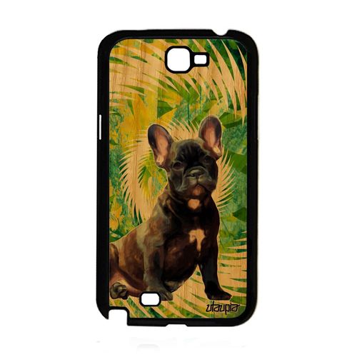 Coque Chien Galaxy Note 2 En Bois Et Silicone Rigide Vert Chiot Texture Etui Animal Animaux Bulldog Mandala Antichoc Design Samsung
